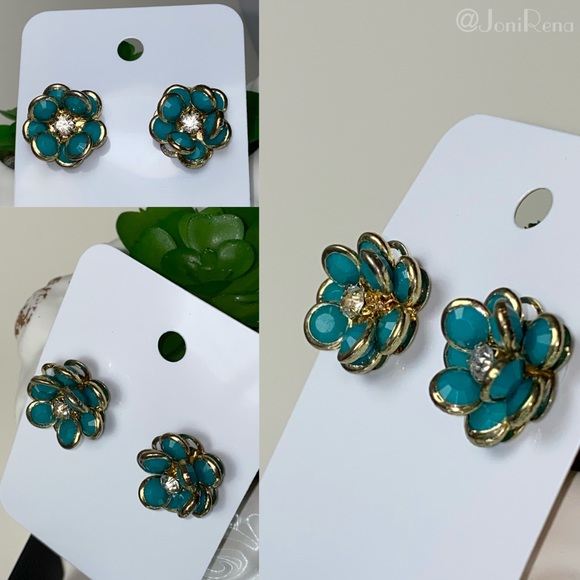 💠 GORGEOUS Turquoise/Teal Rhinestone FLOWERS 💠 - Picture 1 of 4